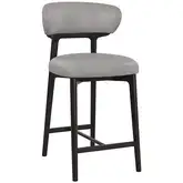 Okayama Counter Stool in Grey Leather & Dark Wood (Set of 2)